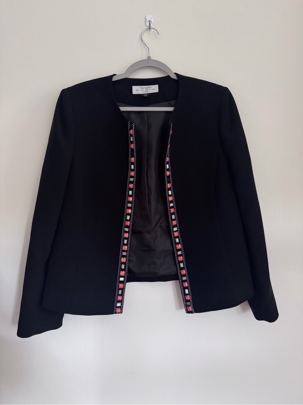 TAHARI Arthur S. Levine Black Beaded Open Front Blazer  Jacket Women's Size 10P